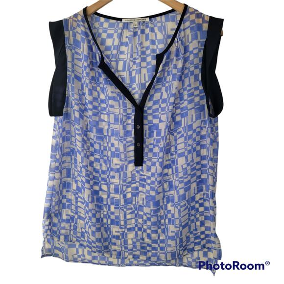 Collective Concept Womens Top Semi Sheer Geometric Henley Style Popover Sz Large - Picture 1 of 8